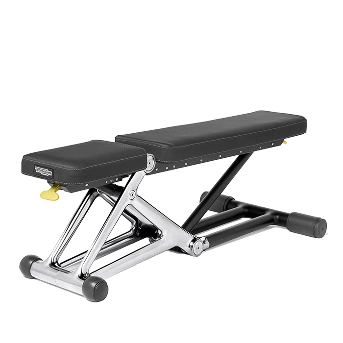 Technogym Bench Personal Chrome featuring a polished silver frame and black upholstery Technogym Bench Personal Chrome featuring a polished silver frame and black upholstery