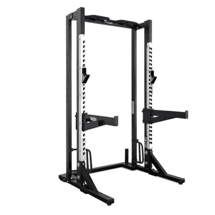 Technogym Olympic Half Rack featuring a sturdy steel frame and integrated barbell storage