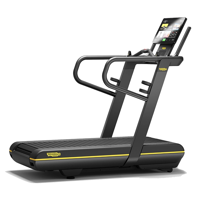 Technogym Skillrun Live 5000 Treadmill showing the 19-inch HD touchscreen console