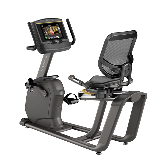 The Bike R30 Recumbent Matrix 10 inch XER with its 10-inch XER touchscreen console, showcasing its step-through design