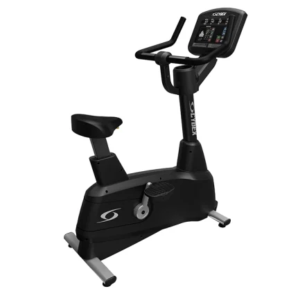 The Bike V Series Upright Cybex, showcasing its sleek design and console
