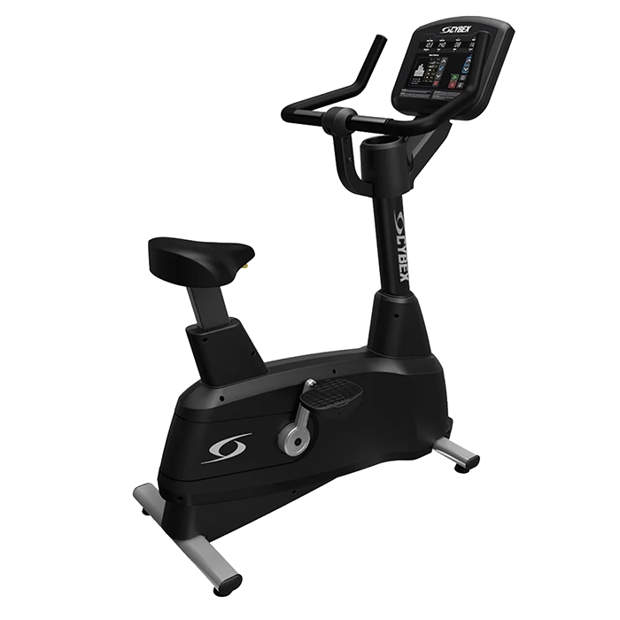 The Bike V Series Upright Cybex, showcasing its sleek design and console