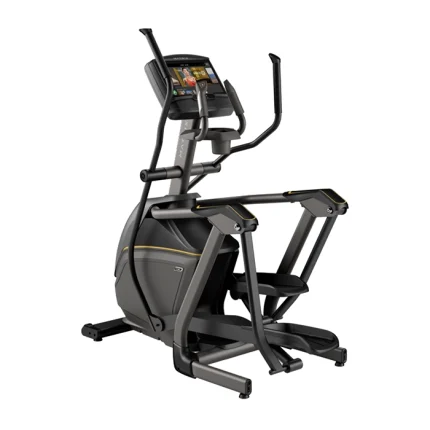 The Elliptical E30 Matrix 16 inch XIR Compact Suspension Elliptical with its 16-inch XIR touchscreen console, showcasing its sleek design