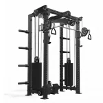 The Functional Trainer FM-HR Twin Black, showcasing its half rack, dual cable towers, and compact design
