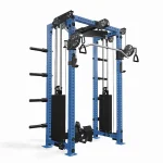 The Functional Trainer FM-HR Twin Blue, showcasing its half rack, dual cable towers, and compact design