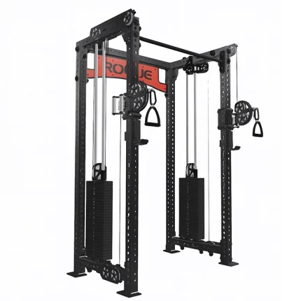 The Functional Trainer INDY Rogue Black attached to a Monster Rack, showcasing its compact, rack-mounted design