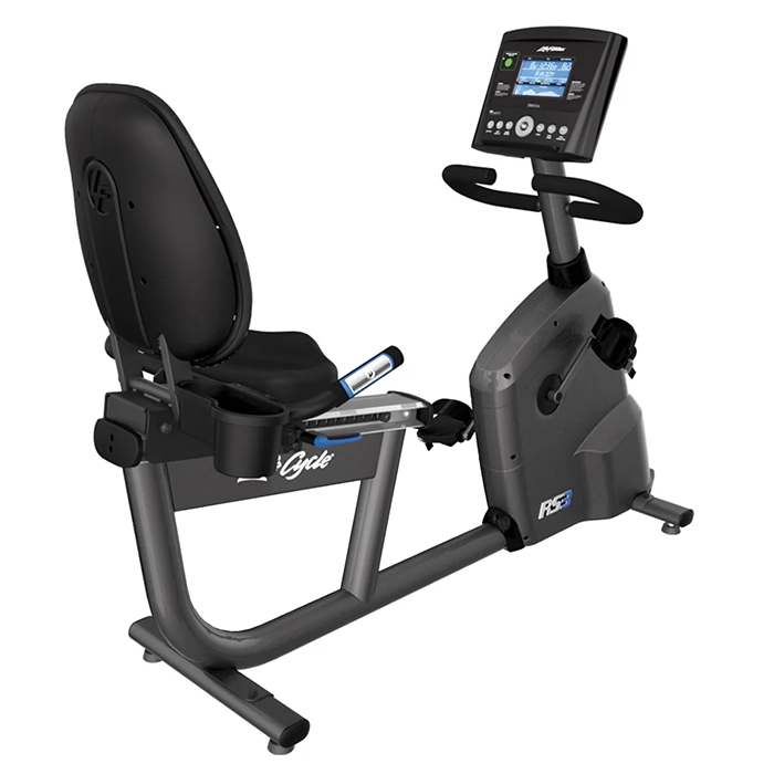 The Life Fitness Bike RS3 Lifecycle Go Console, showcasing its comfortable step-through design and console
