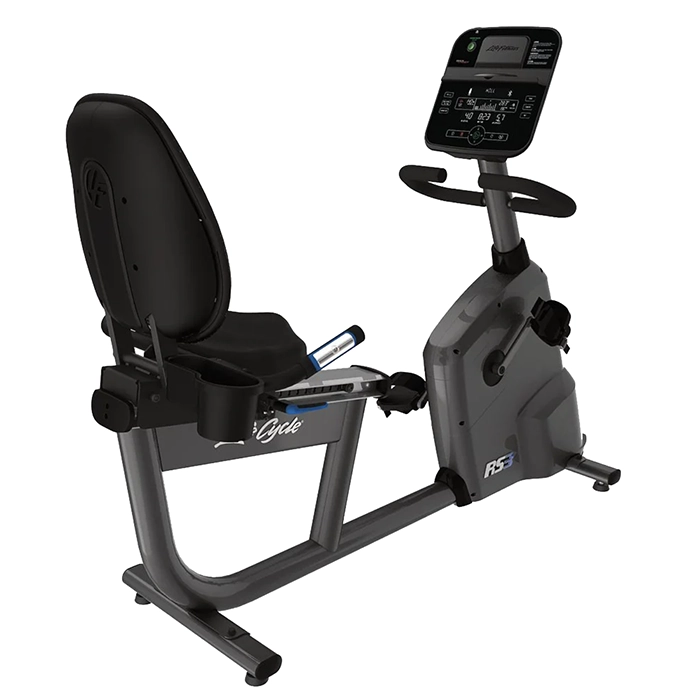 The Life Fitness Bike RS3 Lifecycle Track Connect 2.0, showcasing its sleek design and console