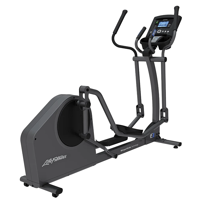 The Life Fitness Elliptical E1 Go Console Cross-Trainer, showcasing its sleek design and console