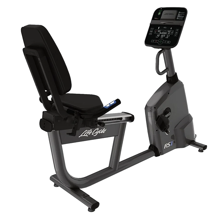 The Life Fitness RS1 Lifecycle Exercise Track Connect 2.0 Bike with Track Connect 2.0 Console, showcasing its sleek design and console
