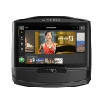 The Matrix TF30 Folding Treadmill 16 inch XIR shown in its folded configuration, emphasizing its compact footprint for storage