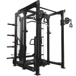The Monster Rhino Trainer Rogue Black, showcasing its robust build and plate-loaded trolley system