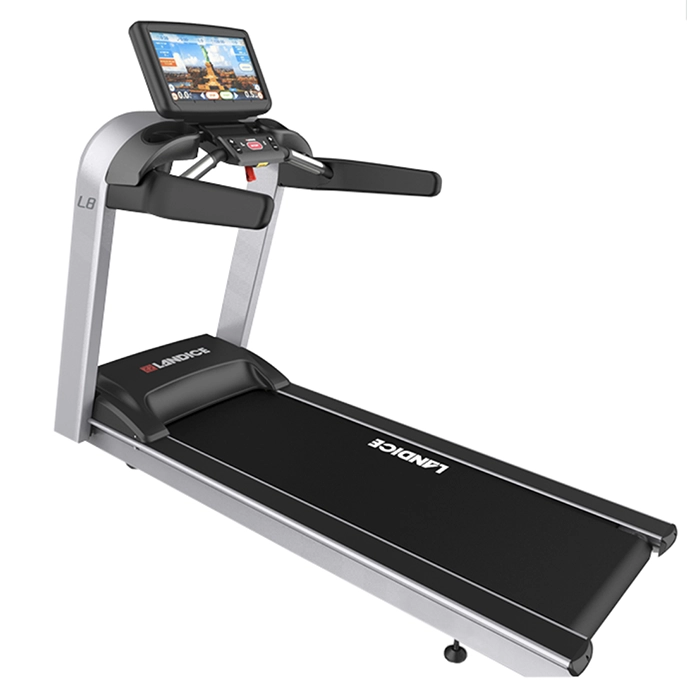 The Treadmill L8 Elite Landice, showcasing its prominent color touchscreen display