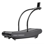The Treadmill Woodway Curve LTG Rogue, showcasing its distinctive curved running surface and sleek black design
