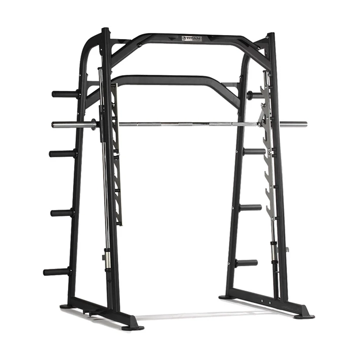 The all-in-one Upper Body Smith Machine, showcasing its robust steel frame, fixed barbell, and various stations