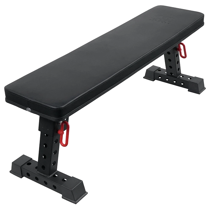 Valor Fitness Fold-Up Utility Flat Bench in a used position with heavy-duty steel legs