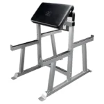 Valor Fitness Standing Preacher Curl Bench with heavy-duty steel frame and 19.5-inch safety catches
